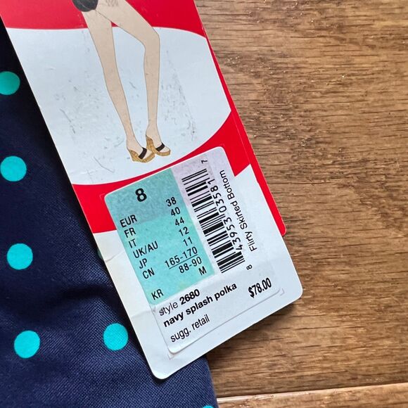NWT Spanx Flirty Skirted Swim Bottom Size 8 Navy Splash Polka Dot Print 2680 - Picture 6 of 12